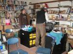 Dr. Dave McCandless, with medical student Caitlin Gade, is used to setting up clinic in whatever space is available